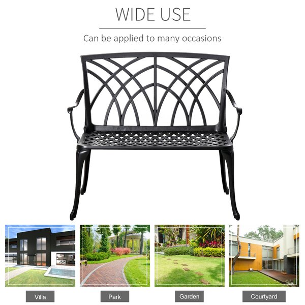 Outsunny 2-Seater Aluminium Garden Bench Loveseat Outdoor Furniture w/ Decorative Backrest & Ergonomic Armrest for Patio Terrace Porch