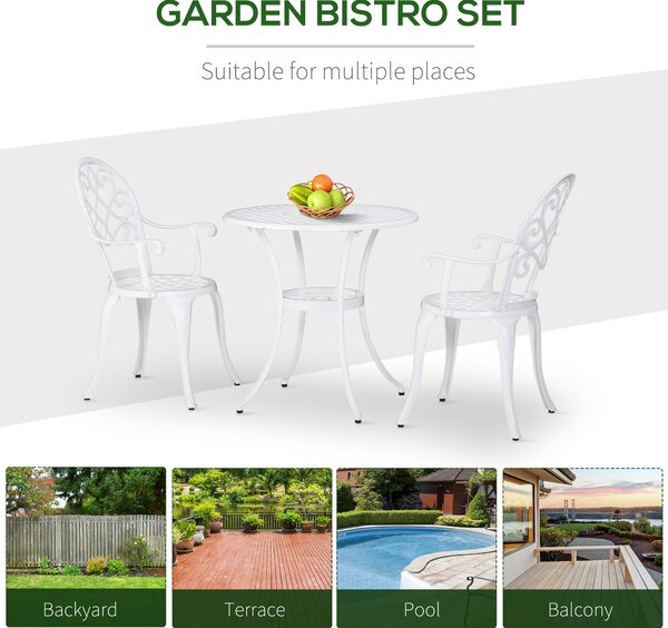 Outsunny 3PCs Garden Table Set Bistro Set Round Table and 2 Chairs for Outdoor Indoor Patio Balcony Aluminium
