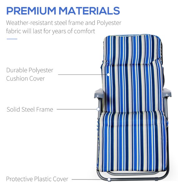 Outsunny Set of 2 Garden Sun Lounger Outdoor Reclining Seat Cushioned Seat Foldable Adjustable Recliner Blue and White Aosom UK