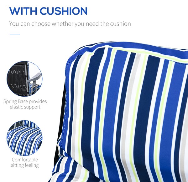 Outsunny Set of 2 Garden Sun Lounger Outdoor Reclining Seat Cushioned Seat Foldable Adjustable Recliner Blue and White Aosom UK
