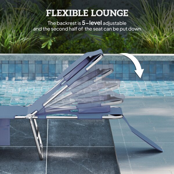Outsunny Beach Chaise Lounge with Face Hole and Arm Slots, Portable Sun Lounger, 5-Position Reclining, Grey Aosom UK