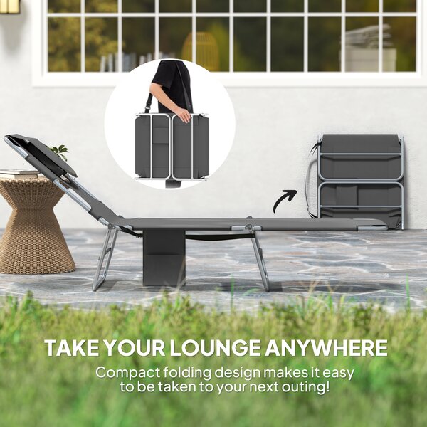 Outsunny Reclining Face Hole Sun Lounger - Dark Grey