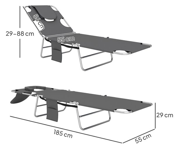 Outsunny Reclining Face Hole Sun Lounger - Dark Grey