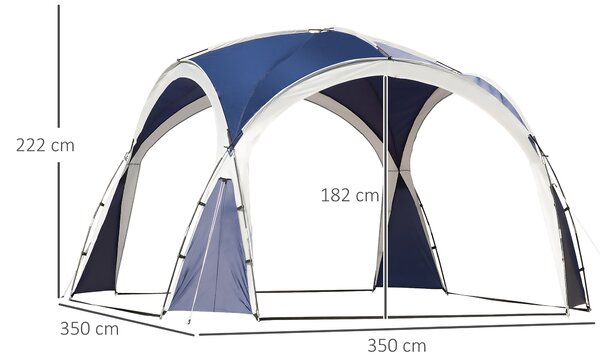 Outsunny 3.5 x 3.5M Gazebo Outdoor Marquee Tent Garden Sun Shelter Patio Spire Arc Pavilion Camp Sun Shade Blue and Grey
