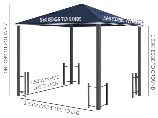 Outsunny 3 x 3(m) Hardtop Gazebo Canopy with Polycarbonate Roof, Steel & Aluminium Frame, Garden Pavilion with Mosquito Netting and Curtains, Black