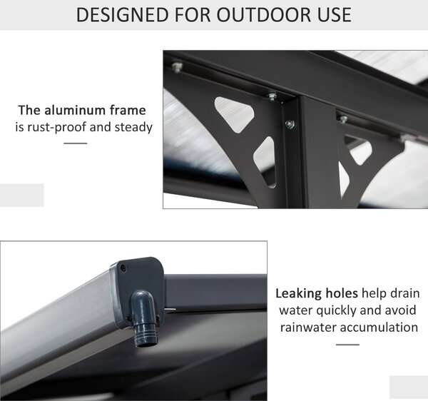 Outsunny 4.35 x 3m Curtained Gazebo, Wall-mounted Aluminum Pergola with PC Roof for Patio, Grey Aosom UK