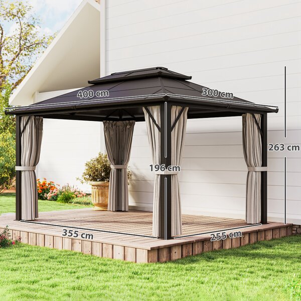 Outsunny 3 x 4m Hardtop Gazebo Canopy with UPF30+ Double Polycarbonate Roof, Aluminium Frame Garden Gazebo Permanent Pavilion, Beige