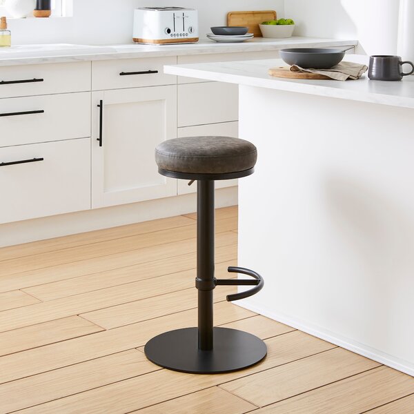 Jesper Adjustable Height Bar Stool, Charcoal Faux Leather