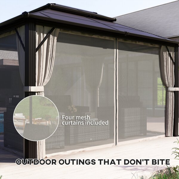 Outsunny 3 x 4m Hardtop Gazebo Canopy with UPF30+ Double Polycarbonate Roof, Aluminium Frame Garden Gazebo Permanent Pavilion, Beige