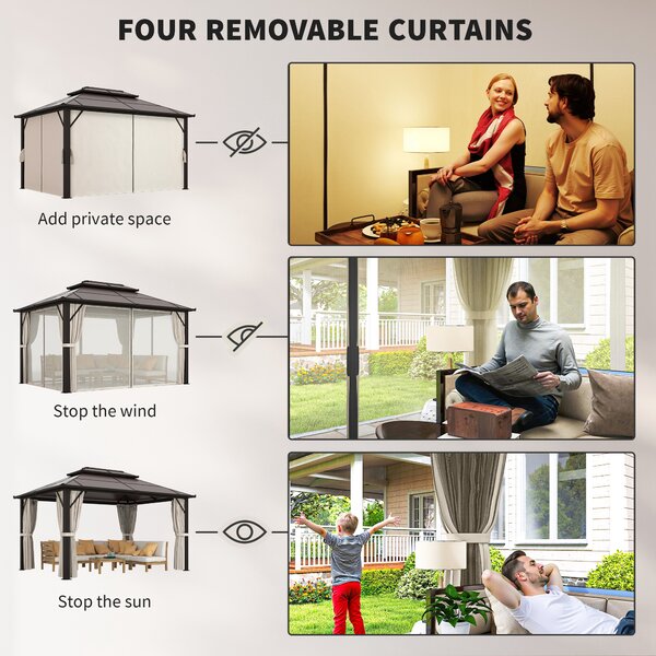 Outsunny 3 x 4m Hardtop Gazebo Canopy with UPF30+ Double Polycarbonate Roof, Aluminium Frame Garden Gazebo Permanent Pavilion, Beige