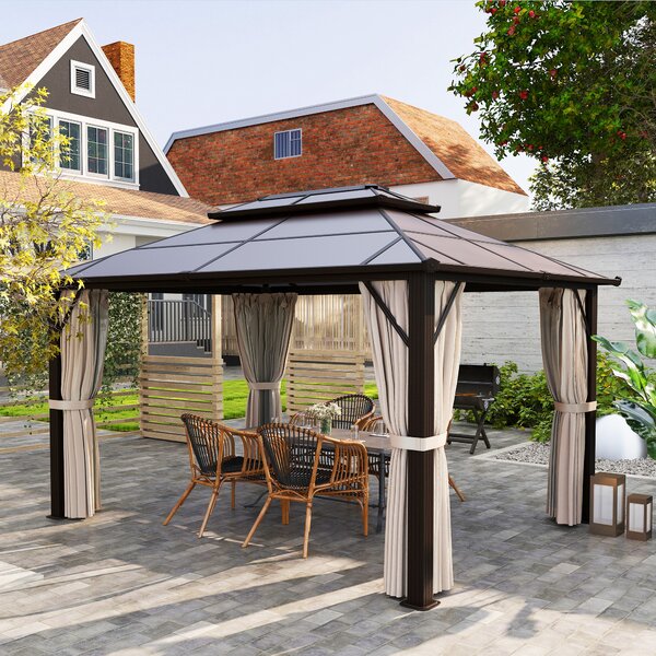 Outsunny 3 x 4m Hardtop Gazebo Canopy with UPF30+ Double Polycarbonate Roof, Aluminium Frame Garden Gazebo Permanent Pavilion, Beige