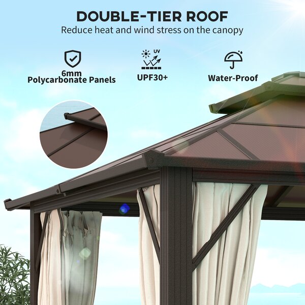 Outsunny 3 x 4m Hardtop Gazebo Canopy with UPF30+ Double Polycarbonate Roof, Aluminium Frame Garden Gazebo Permanent Pavilion, Beige