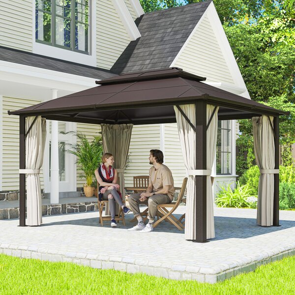Outsunny 3 x 4m Hardtop Gazebo Canopy with UPF30+ Double Polycarbonate Roof, Aluminium Frame Garden Gazebo Permanent Pavilion, Beige