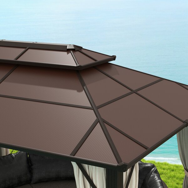 Outsunny 3 x 4m Hardtop Gazebo Canopy with UPF30+ Double Polycarbonate Roof, Aluminium Frame Garden Gazebo Permanent Pavilion, Beige