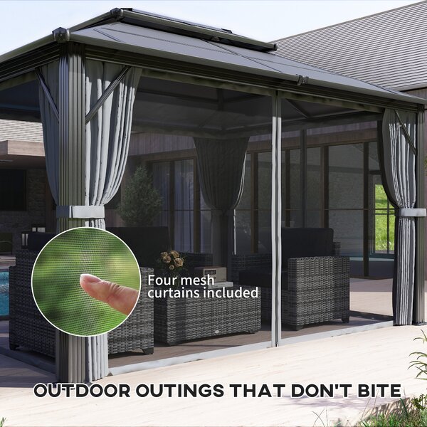 Outsunny 3 x 4m Hardtop Gazebo Canopy with UPF30+ Roof, Garden Gazebo Permanent Pavilion with Mosquito Netting and Curtains for Patio, Deck, Grey