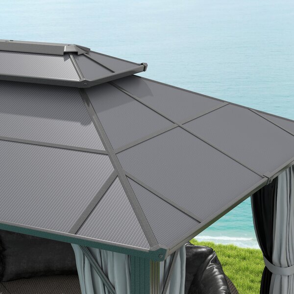 Outsunny 3 x 4m Hardtop Gazebo Canopy with UPF30+ Roof, Garden Gazebo Permanent Pavilion with Mosquito Netting and Curtains for Patio, Deck, Grey