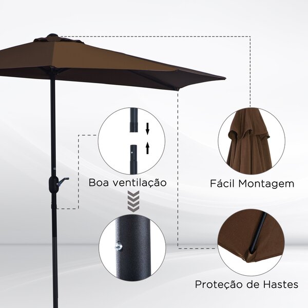 Outsunny 2.7m Balcony Half Parasol Garden Outdoor Umbrella 5 Steel Ribs - Brown Aosom UK