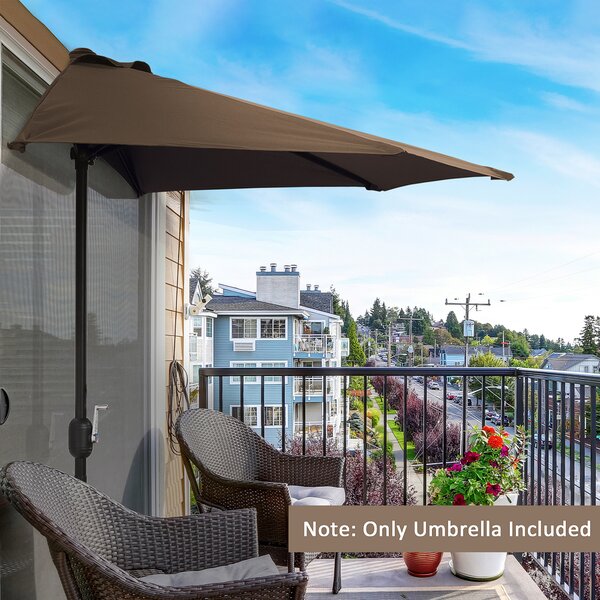 Outsunny 2.7m Balcony Half Parasol Garden Outdoor Umbrella 5 Steel Ribs - Brown Aosom UK