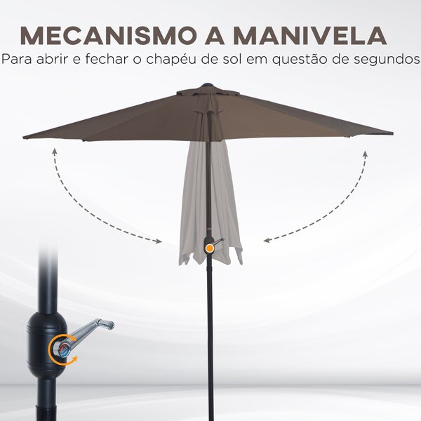Outsunny 2.7m Balcony Half Parasol Garden Outdoor Umbrella 5 Steel Ribs - Brown Aosom UK