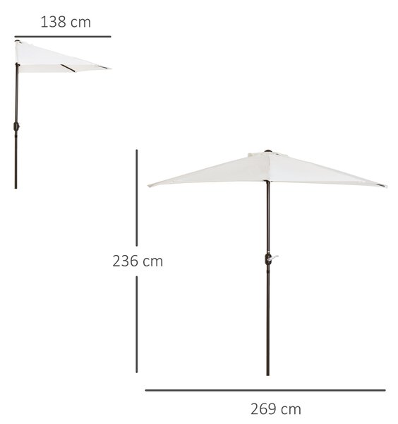 Outsunny 2.7m Balcony Half Parasol 5 Steel Ribs Construction Garden Outdoor Umbrella Cream White Aosom UK