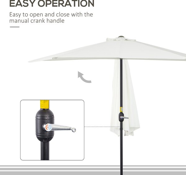 Outsunny 2.7m Balcony Half Parasol 5 Steel Ribs Construction Garden Outdoor Umbrella Cream White Aosom UK
