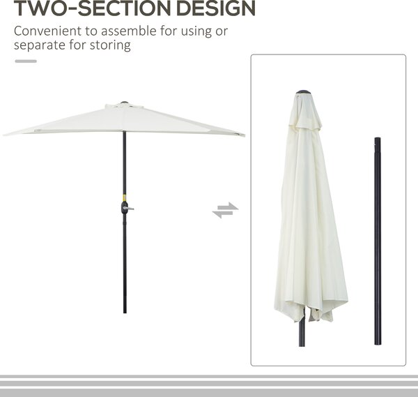 Outsunny 2.7m Balcony Half Parasol 5 Steel Ribs Construction Garden Outdoor Umbrella Cream White Aosom UK