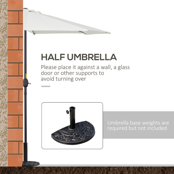 Outsunny 2.7m Balcony Half Parasol 5 Steel Ribs Construction Garden Outdoor Umbrella Cream White Aosom UK