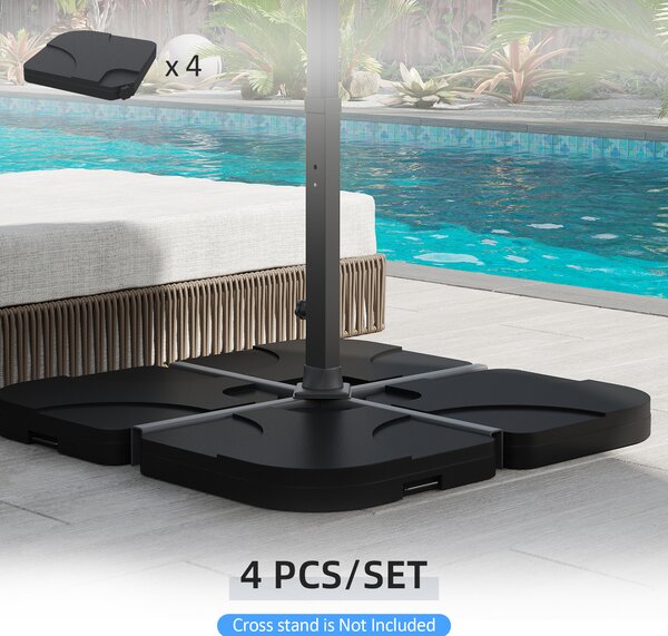 Outsunny 4 pc Parasol Base Heavy Duty Plastic Umbrella Weight Base-Black Aosom UK