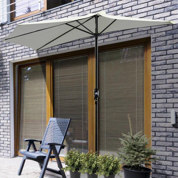 Outsunny 2.7m Balcony Half Parasol 5 Steel Ribs Construction Garden Outdoor Umbrella Cream White Aosom UK