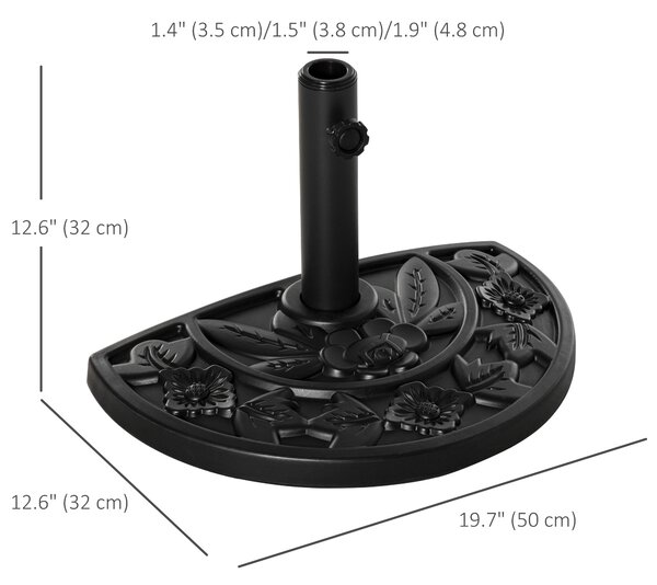 Outsunny Half Round Parasol Base Weighted Umbrella Holder Stand Balcony Black Aosom UK
