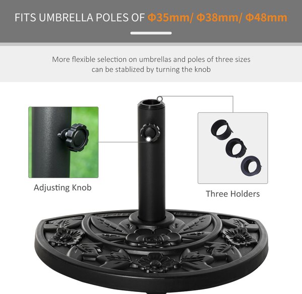 Outsunny Half Round Parasol Base Weighted Umbrella Holder Stand Balcony Black Aosom UK