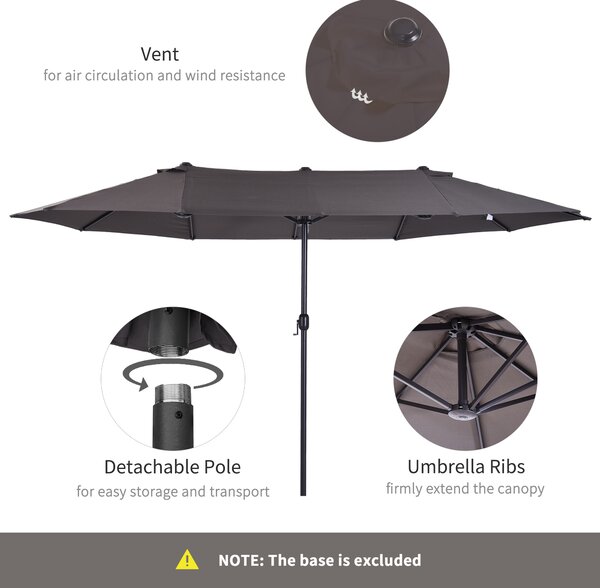 Outsunny Waterproof 4.6m Garden Parasol Double-Sided Sun Umbrella Patio Market Shelter Canopy Shade Outdoor Grey - NO BASE Aosom UK