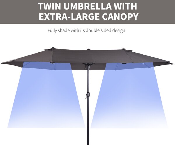 Outsunny Waterproof 4.6m Garden Parasol Double-Sided Sun Umbrella Patio Market Shelter Canopy Shade Outdoor Grey - NO BASE Aosom UK