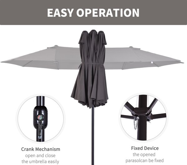 Outsunny Waterproof 4.6m Garden Parasol Double-Sided Sun Umbrella Patio Market Shelter Canopy Shade Outdoor Grey - NO BASE Aosom UK