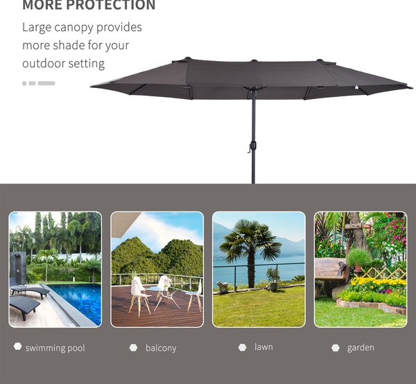 Outsunny Waterproof 4.6m Garden Parasol Double-Sided Sun Umbrella Patio Market Shelter Canopy Shade Outdoor Grey - NO BASE Aosom UK