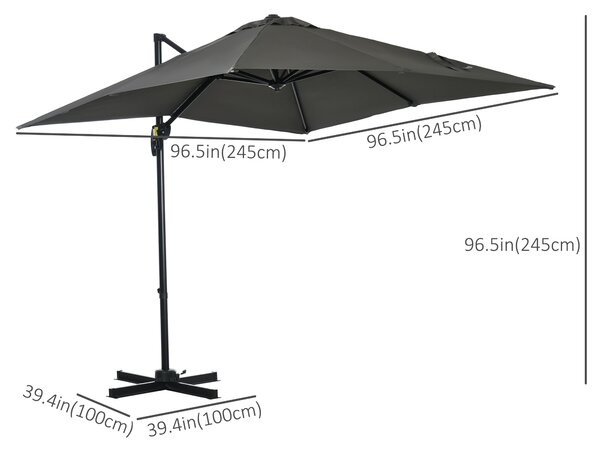 Outsunny 2.5 x 2.5m Patio Offset Parasol Cantilever Umbrella Sun Shade Canopy Shelter 360° Rotation with Crank Handle and Cross Base, Grey