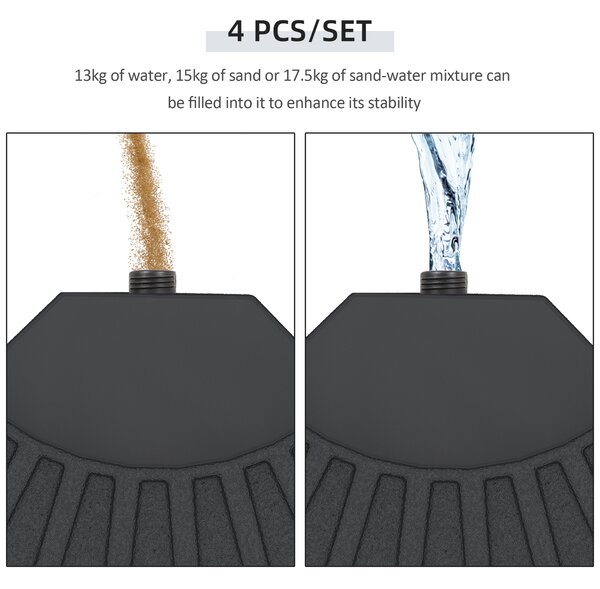 Outsunny 4 PCs Portable Round Parasol Base Umbrella Cross Stand Weights Holder Sand or Water Filled Outdoor Garden Patio Aosom UK