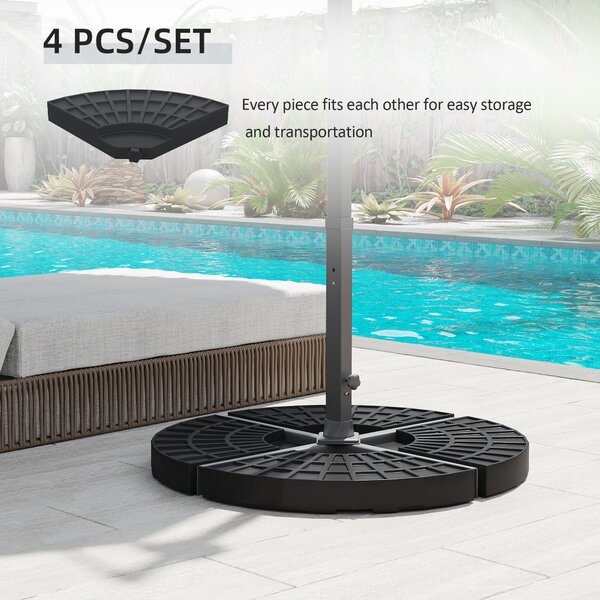 Outsunny 4 PCs Portable Round Parasol Base Umbrella Cross Stand Weights Holder Sand or Water Filled Outdoor Garden Patio Aosom UK