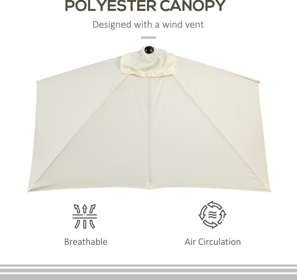 Outsunny Half Parasol for Balcony, 2.3m Semi-Round Patio Umbrella with Crank Handle, Beige - BASE NOT INCLUDED