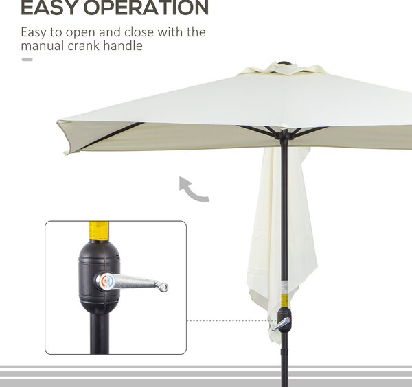 Outsunny Half Parasol for Balcony, 2.3m Semi-Round Patio Umbrella with Crank Handle, Beige - BASE NOT INCLUDED