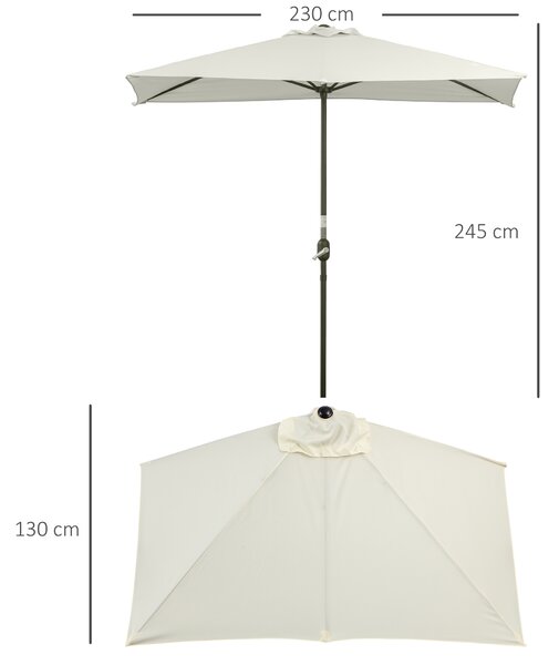 Outsunny Half Parasol for Balcony, 2.3m Semi-Round Patio Umbrella with Crank Handle, Beige - BASE NOT INCLUDED