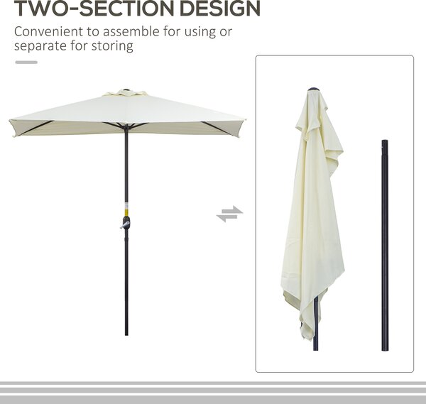 Outsunny Half Parasol for Balcony, 2.3m Semi-Round Patio Umbrella with Crank Handle, Beige - BASE NOT INCLUDED