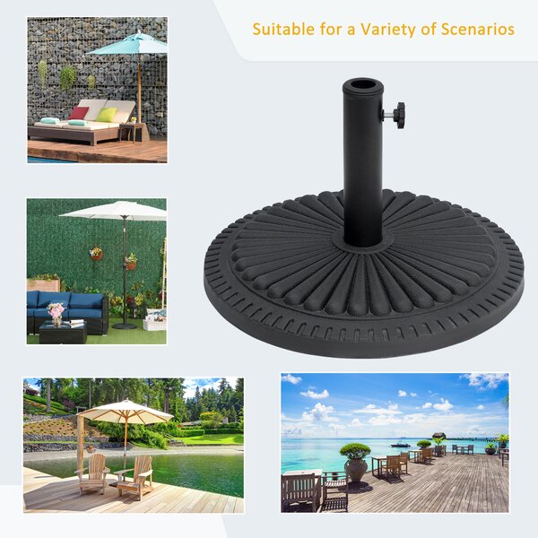 Outsunny Garden 15kg Round Parasol Base Cement Outdoor Umbrella Weight Stand Black Aosom UK