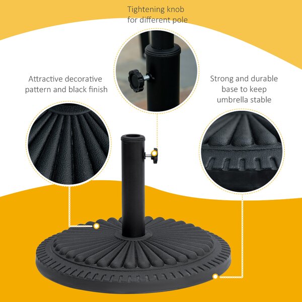 Outsunny Garden 15kg Round Parasol Base Cement Outdoor Umbrella Weight Stand Black Aosom UK