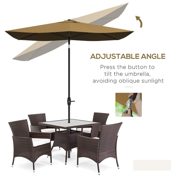 Outsunny 2 x 3(m) Garden Parasol Umbrella, Rectangular Outdoor Market Umbrella Sun Shade w/ Crank, Push Button Tilt, 6 Ribs, Aluminium Pole Aosom UK