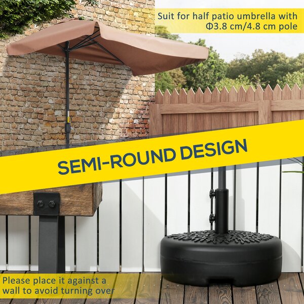 Outsunny Half Round Umbrella Base, Half Patio Parasol Stand Holder for Deck, Garden, Fit 3.8 cm or 4.8 cm Pole, Black Aosom UK