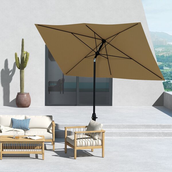 Outsunny 2 x 3(m) Garden Parasol Umbrella, Rectangular Outdoor Market Umbrella Sun Shade w/ Crank, Push Button Tilt, 6 Ribs, Aluminium Pole Aosom UK