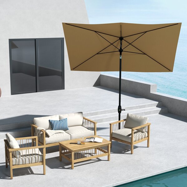 Outsunny 2 x 3(m) Garden Parasol Umbrella, Rectangular Outdoor Market Umbrella Sun Shade w/ Crank, Push Button Tilt, 6 Ribs, Aluminium Pole Aosom UK