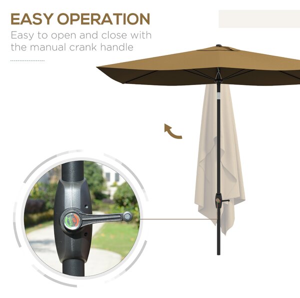 Outsunny 2 x 3(m) Garden Parasol Umbrella, Rectangular Outdoor Market Umbrella Sun Shade w/ Crank, Push Button Tilt, 6 Ribs, Aluminium Pole Aosom UK