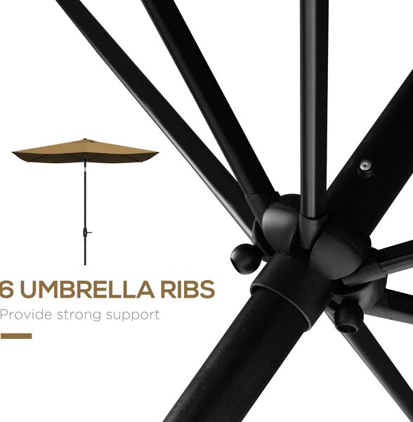 Outsunny 2 x 3(m) Garden Parasol Umbrella, Rectangular Outdoor Market Umbrella Sun Shade w/ Crank, Push Button Tilt, 6 Ribs, Aluminium Pole Aosom UK